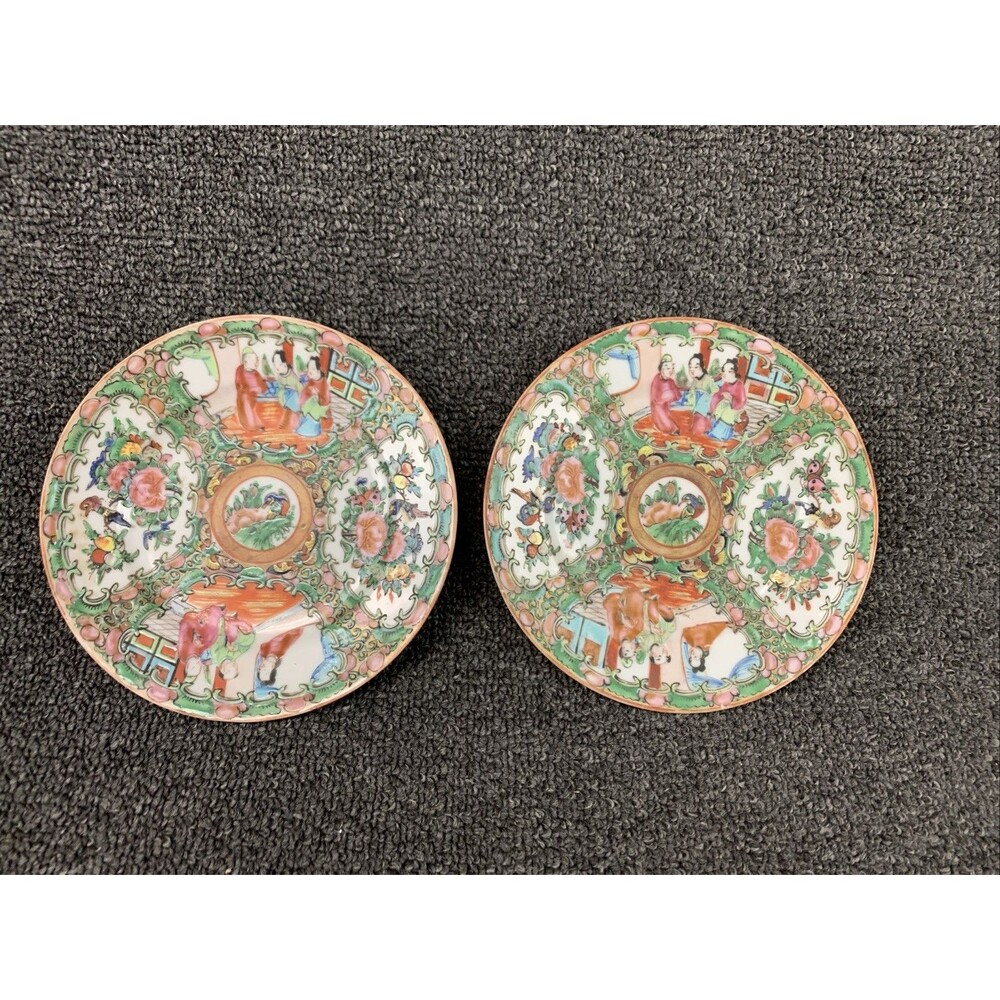 Set Of 2 Antique Chinese Rose Medallion Porcelain Plate 6” Hand Painted **AS IS*